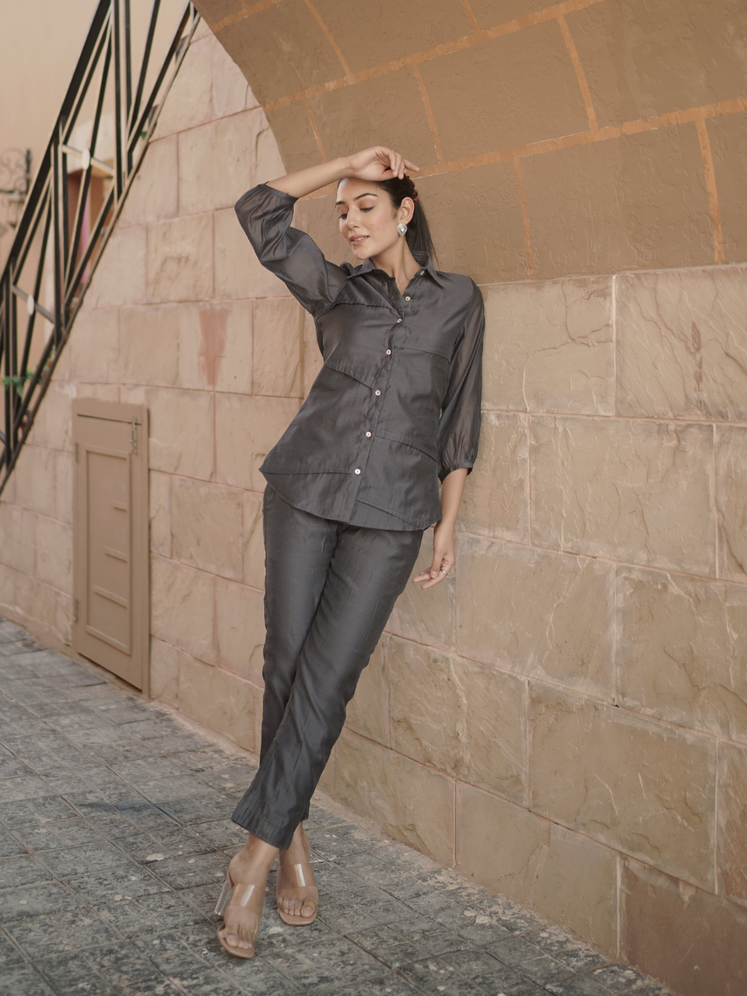 Charcoal Grey Chanderi Co-ord Set