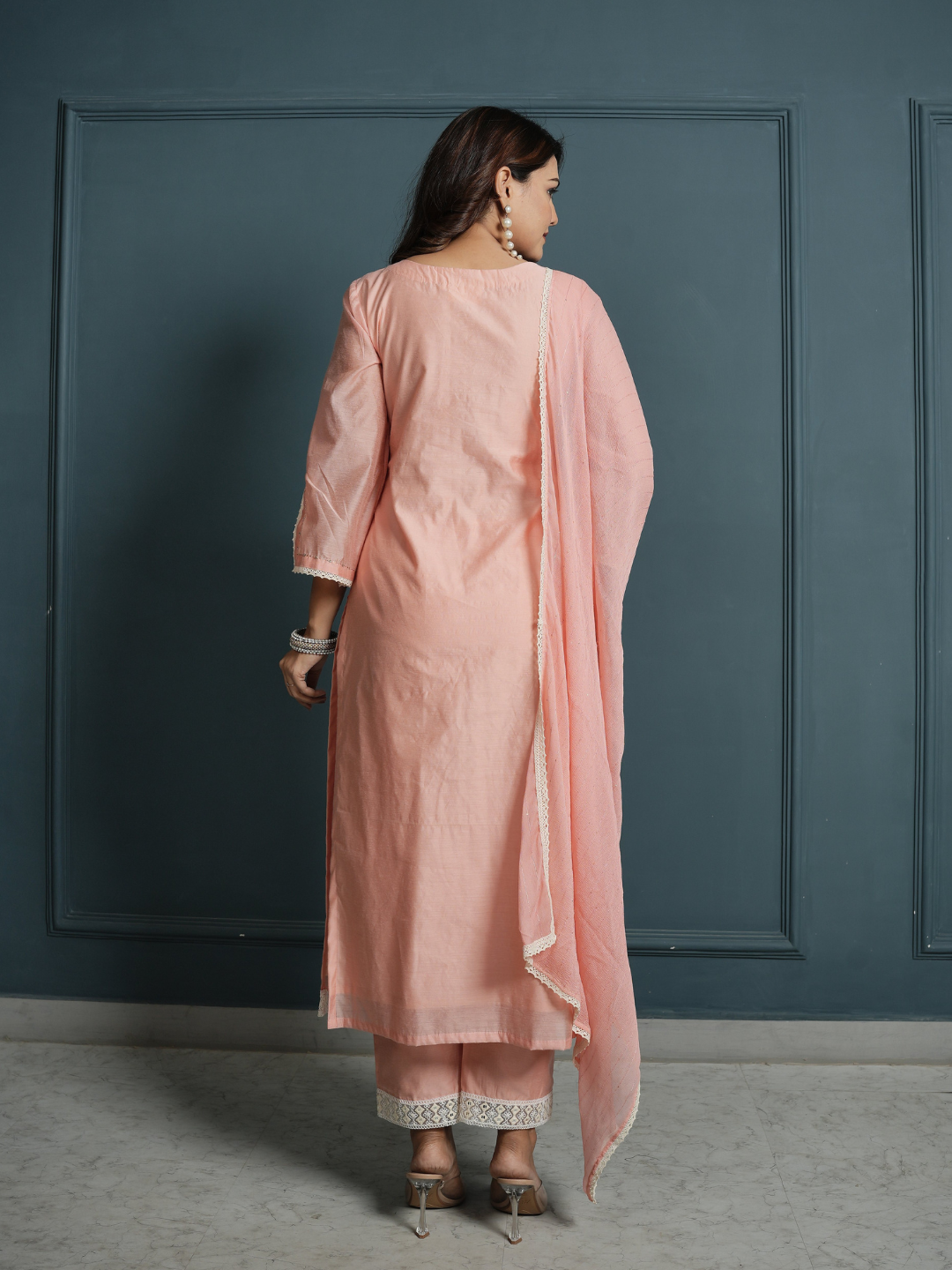 Pastel Pink Chanderi Kurta with Pants and Dupatta