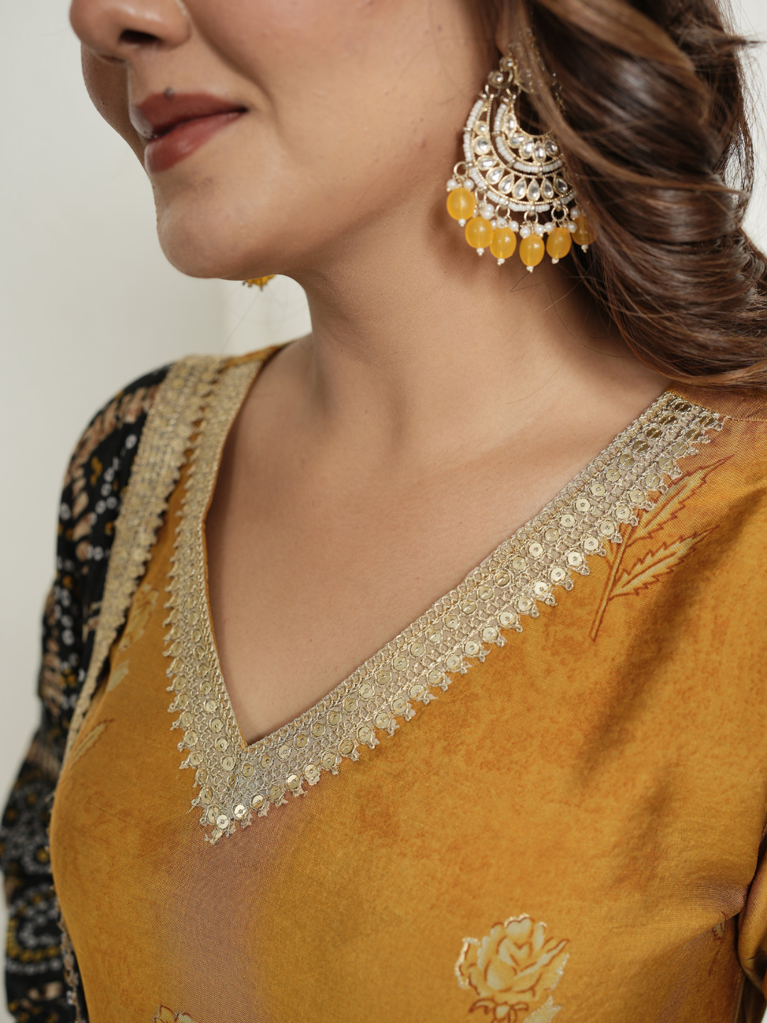 Muslin Yellow Anarkali Kurta with Black Banhdej Dupatta