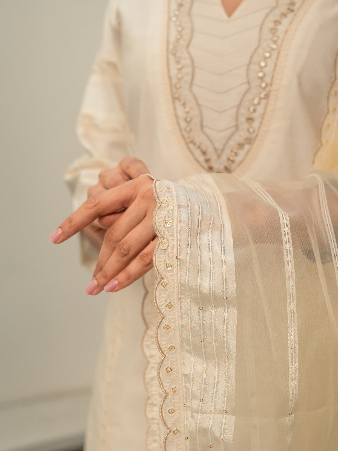 Chanderi Embroidery Pintucks Kurta with Dupatta and Pants