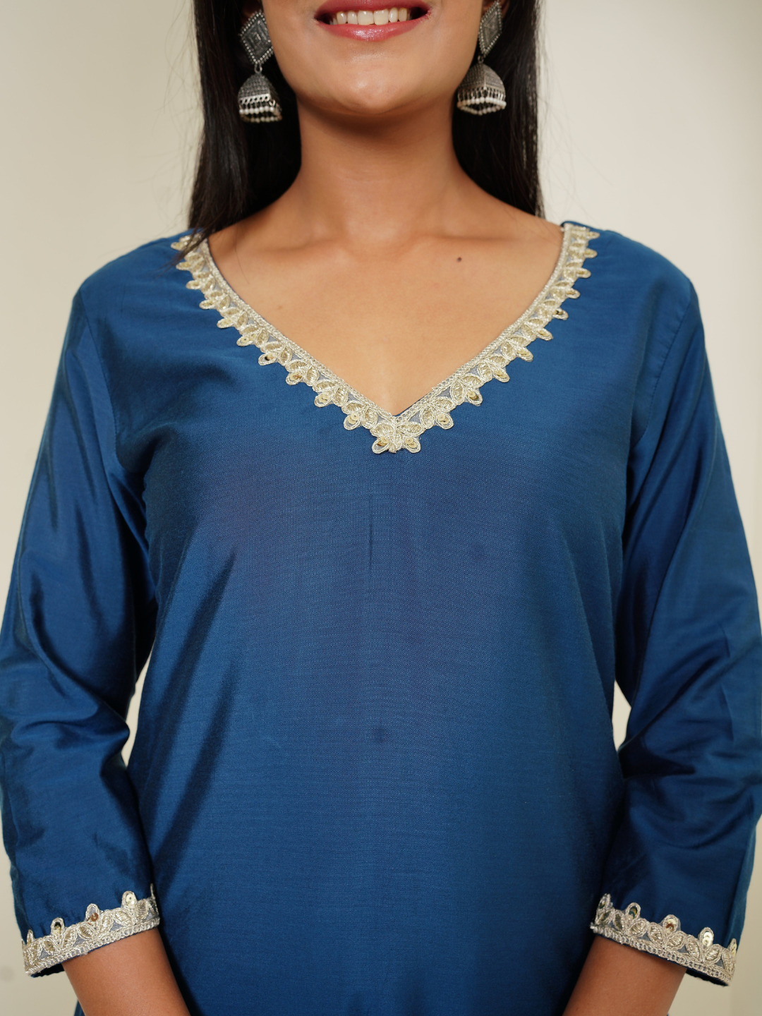 Kurta Set in Viscose Silk fabric with Chanderi Block Printed Duppata