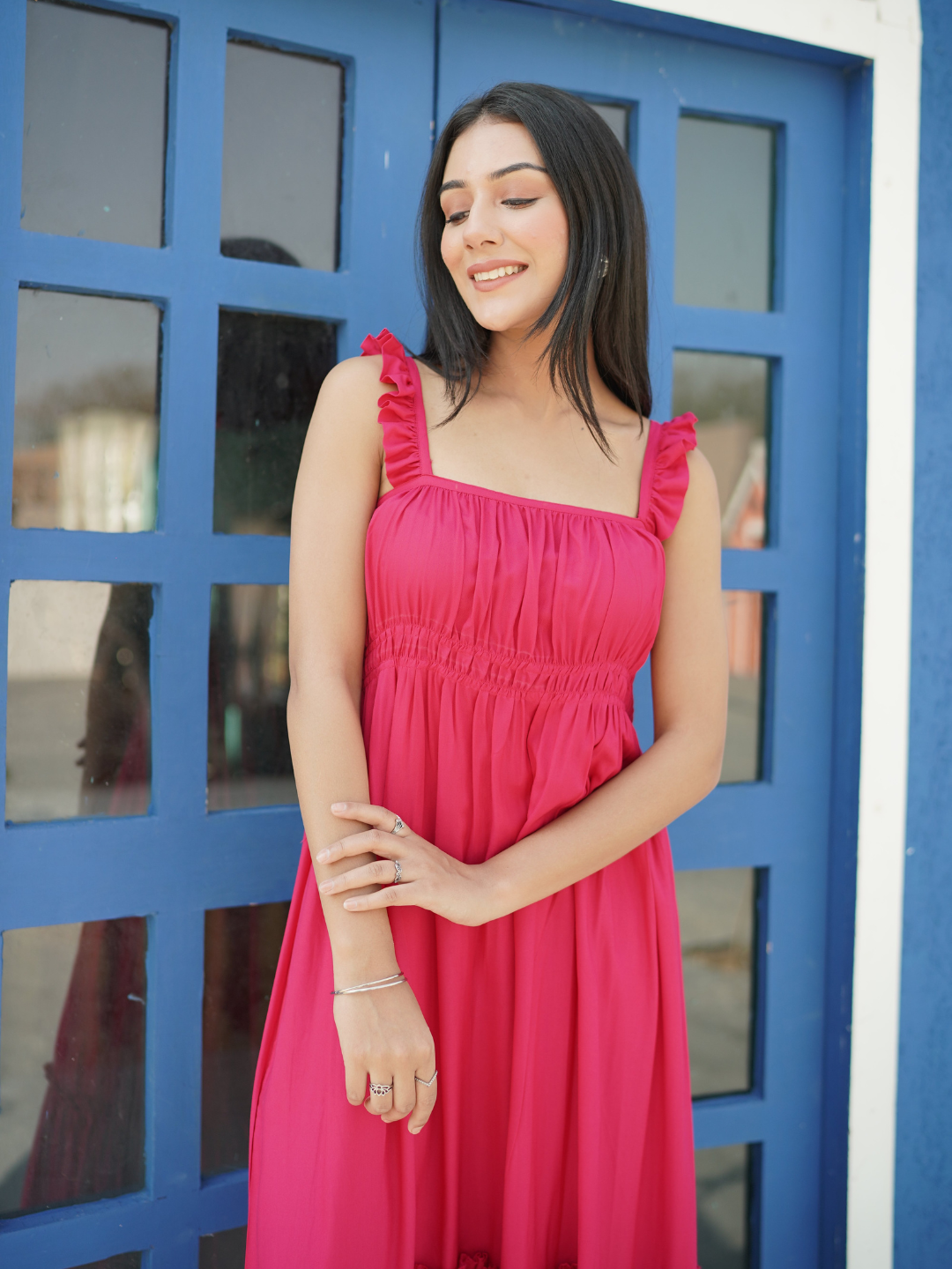 Fuchsia Rayon Midi Dress