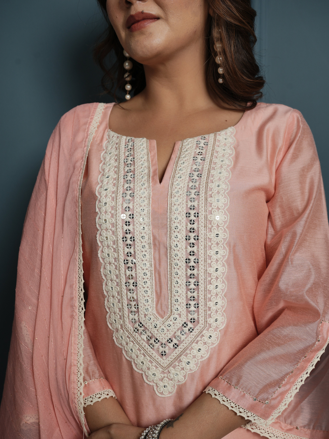 Pastel Pink Chanderi Kurta with Pants and Dupatta