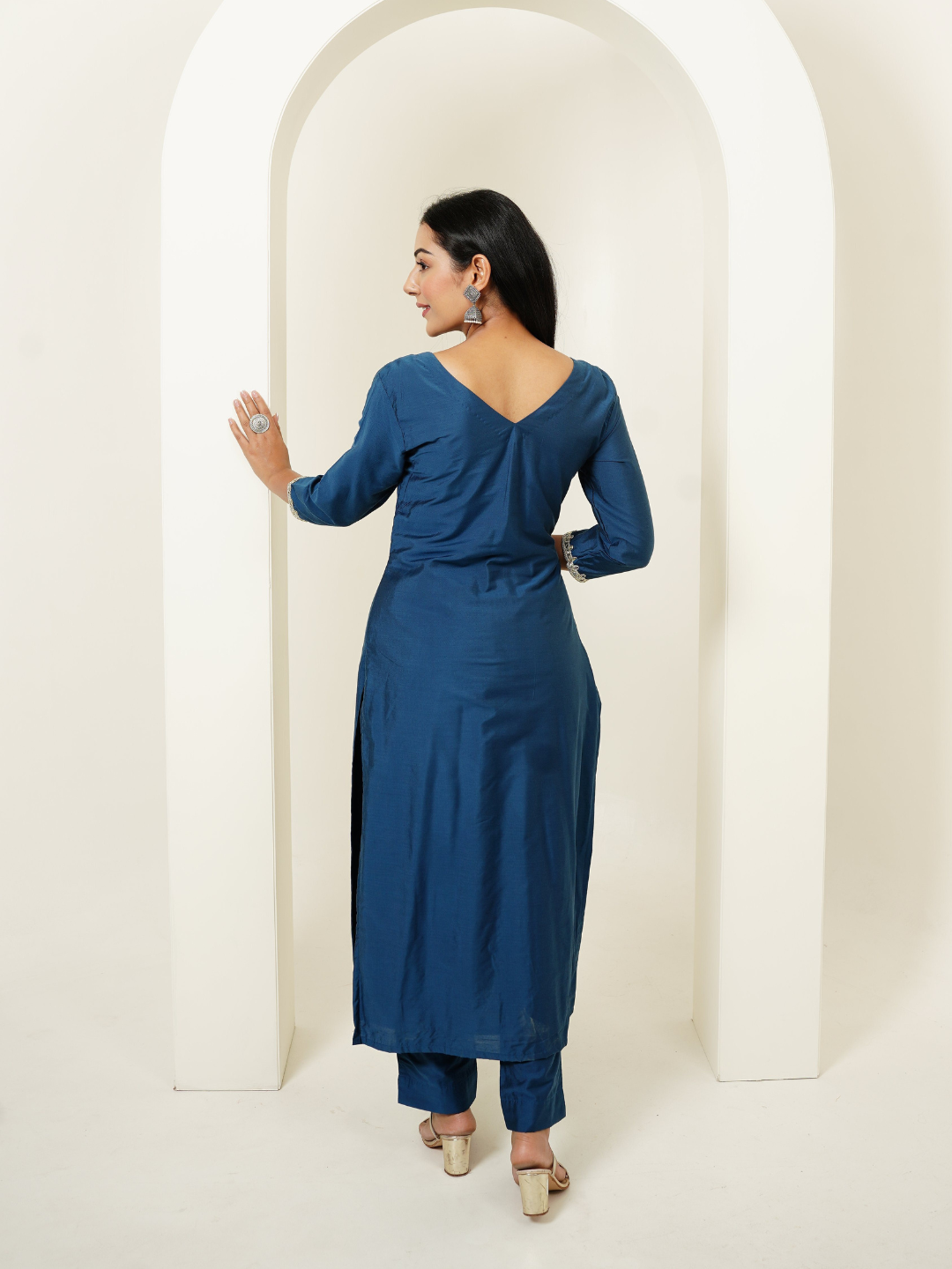 Kurta Set in Viscose Silk fabric with Chanderi Block Printed Duppata