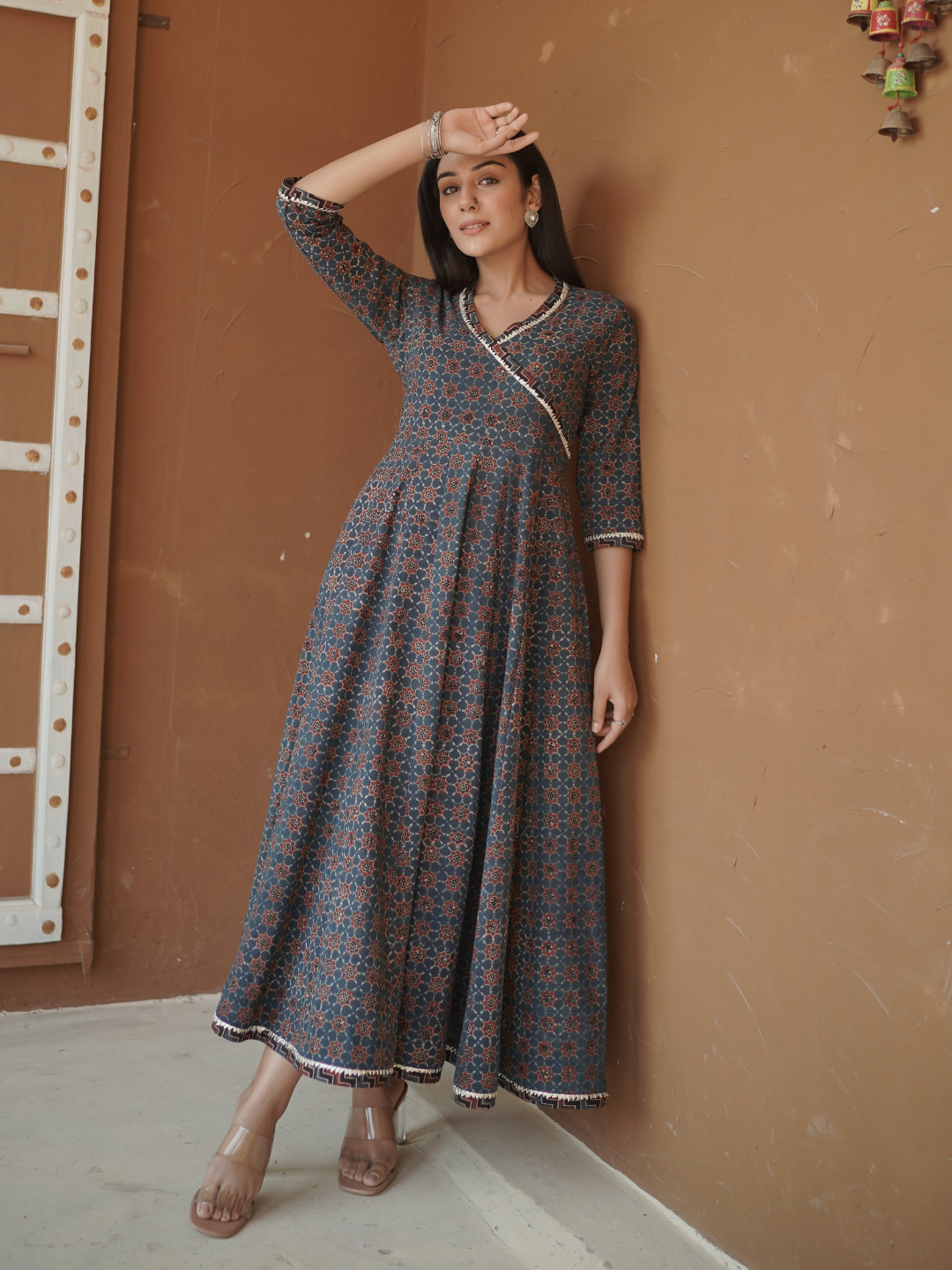 Indigo Ajrakh printed Anarkali Kurta