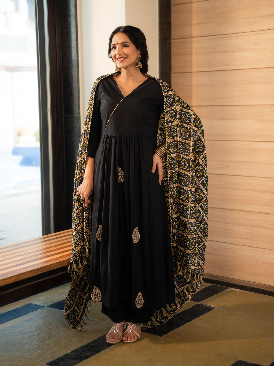 Black Rayon Suit with Pittan Work