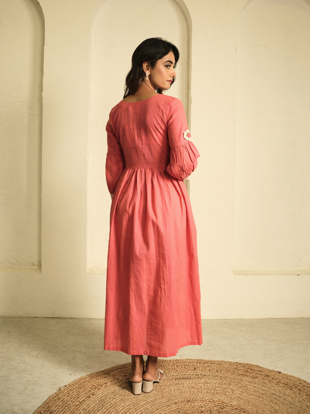 Coral Dress with Lace Detailing