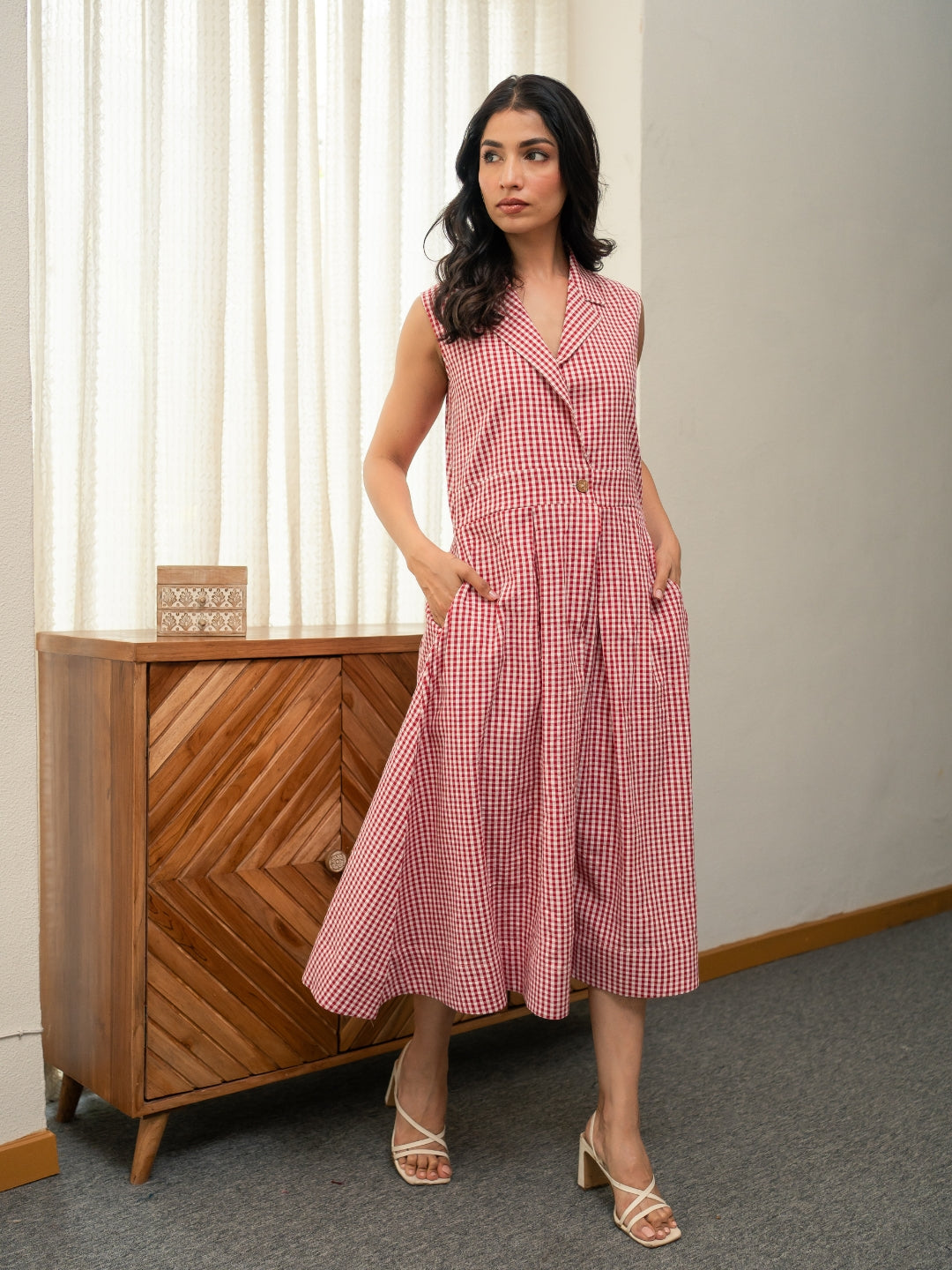 Red Check Cotton dress