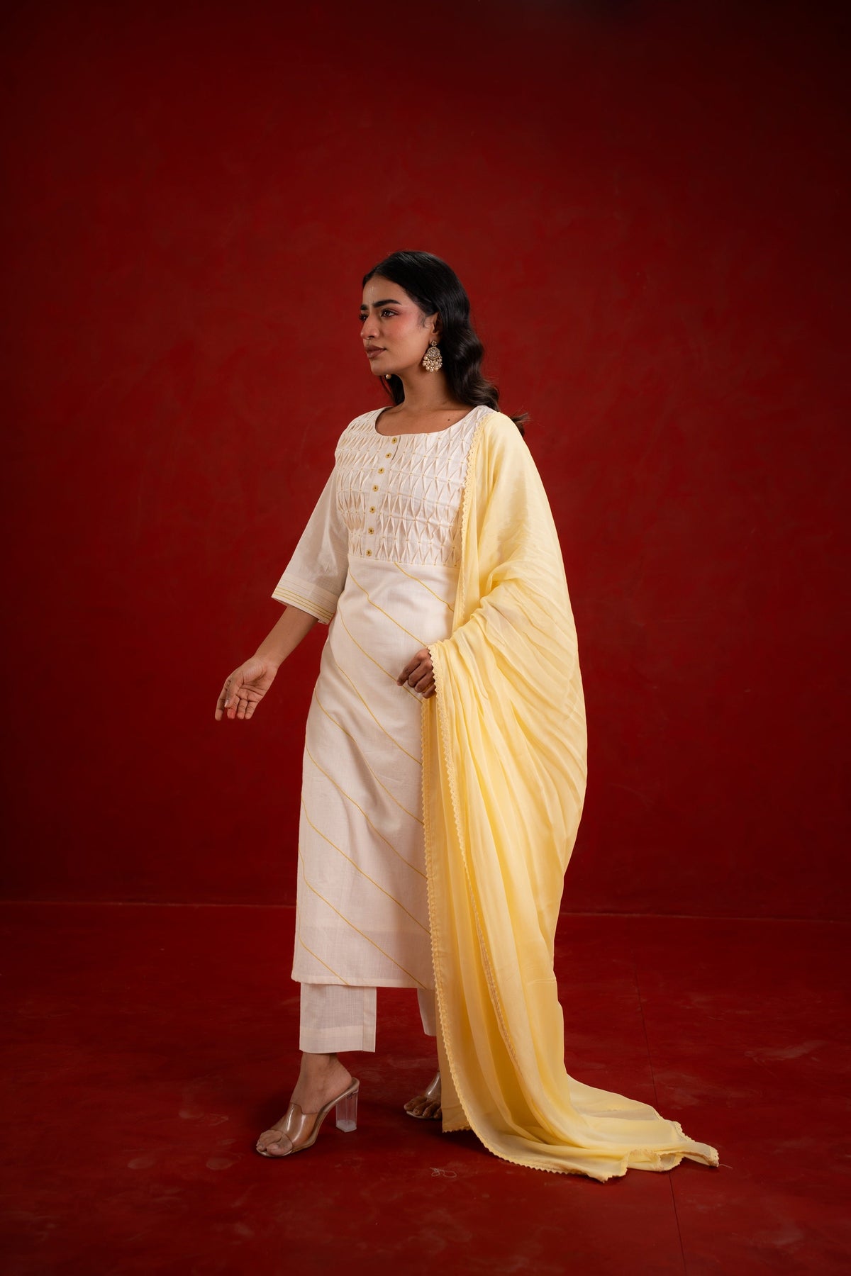 PINTUCK OFF WHITE KURTA SET