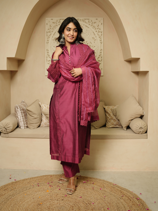 Gulaab Khass Chanderi Kurta with Dupatta and Pants