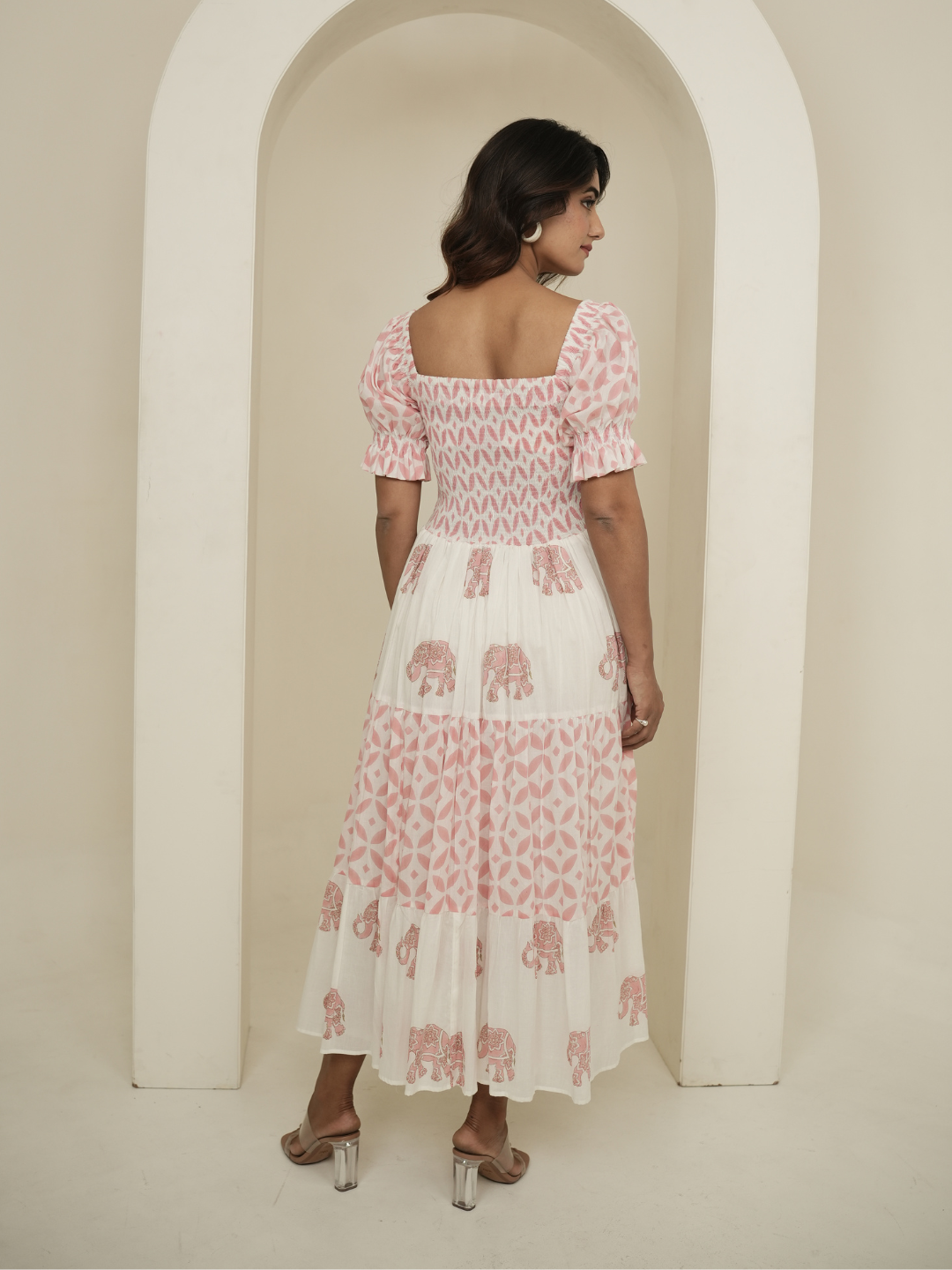 Pastel Pink and White Block Printed Dress