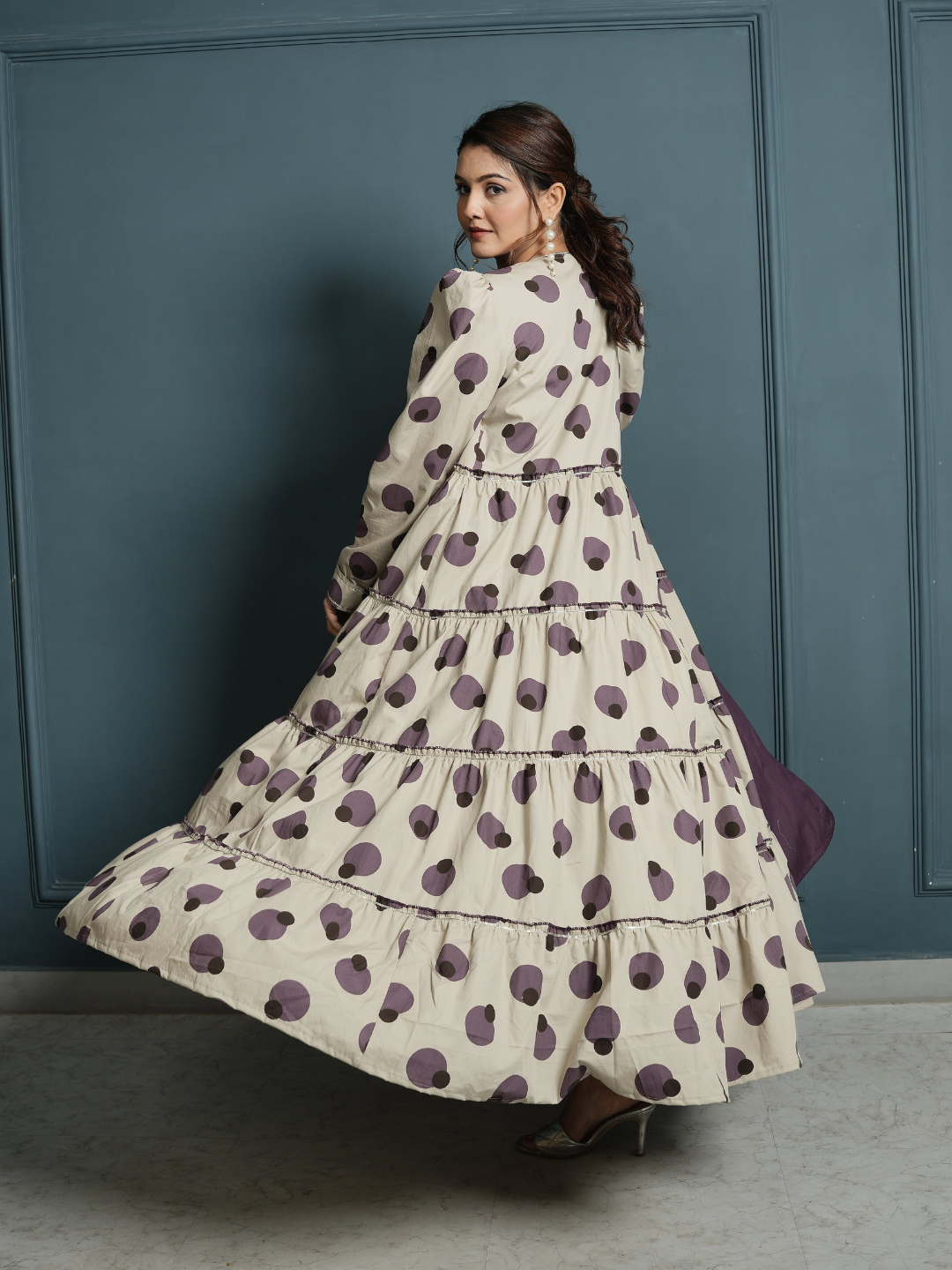RAYON INNER DRESS WITH POPLIN BLOCK PRINT SHRUG