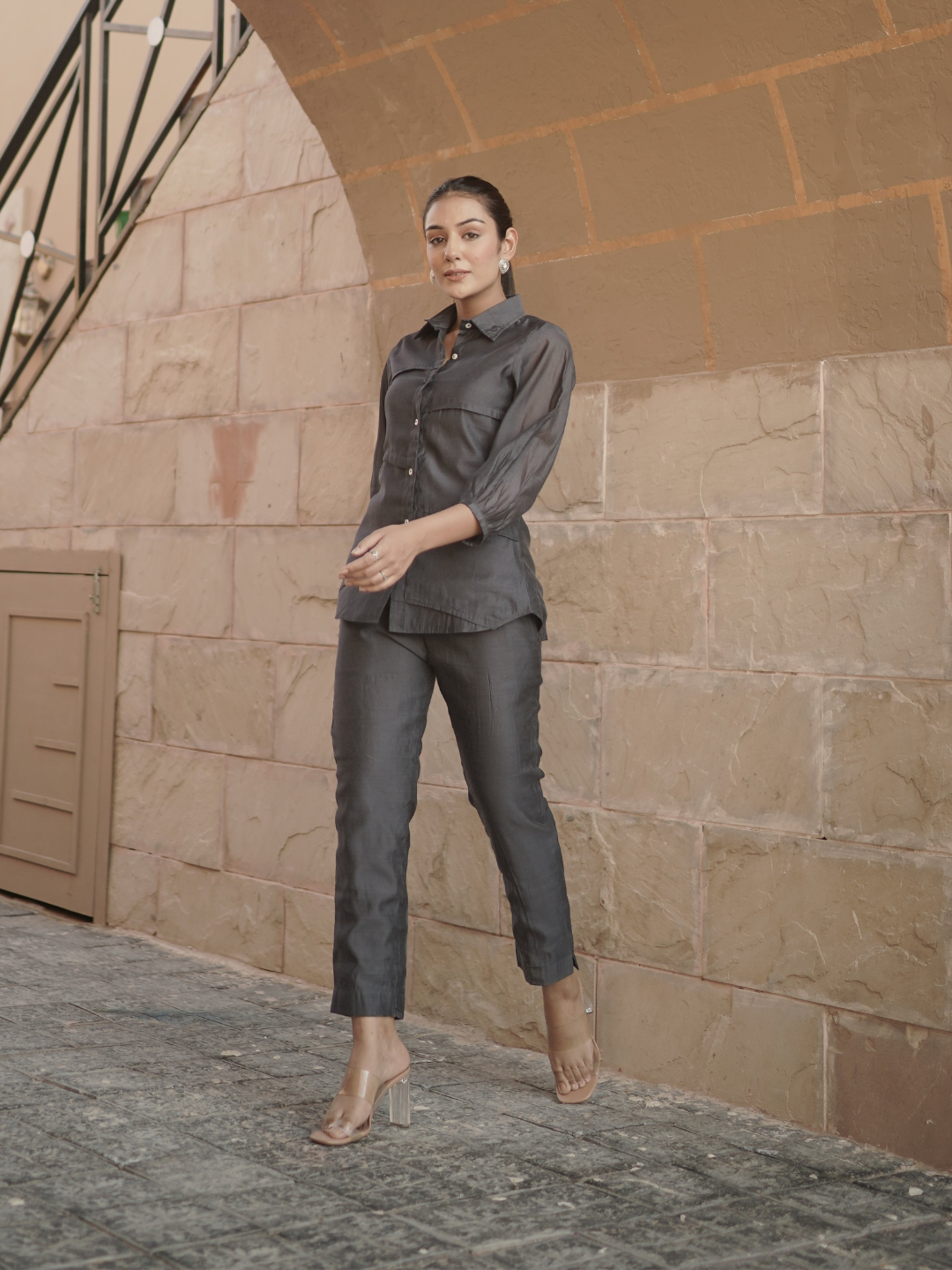 Charcoal Grey Chanderi Co-ord Set