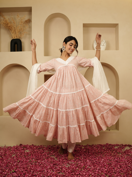 Shahi Gulaab Anarkali Kurta with Dupatta and Pants