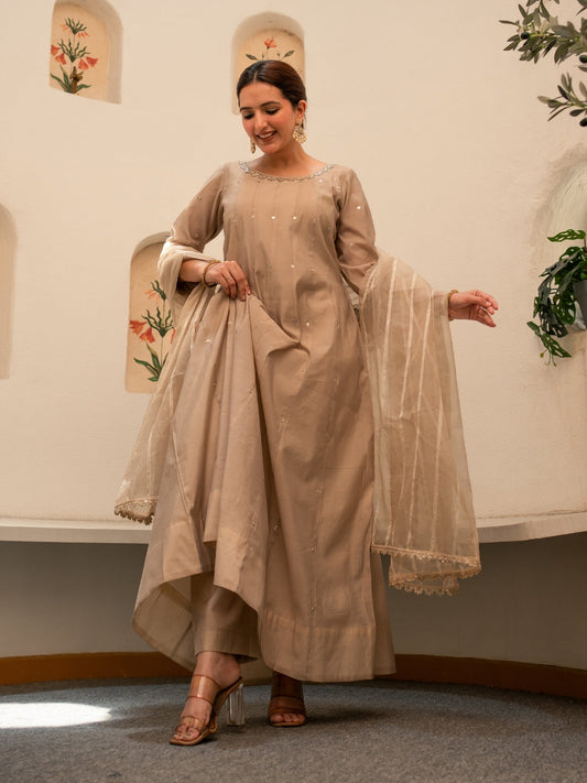 Amber Chanderi Anarkali Kurta Set with Dupatta and Pants