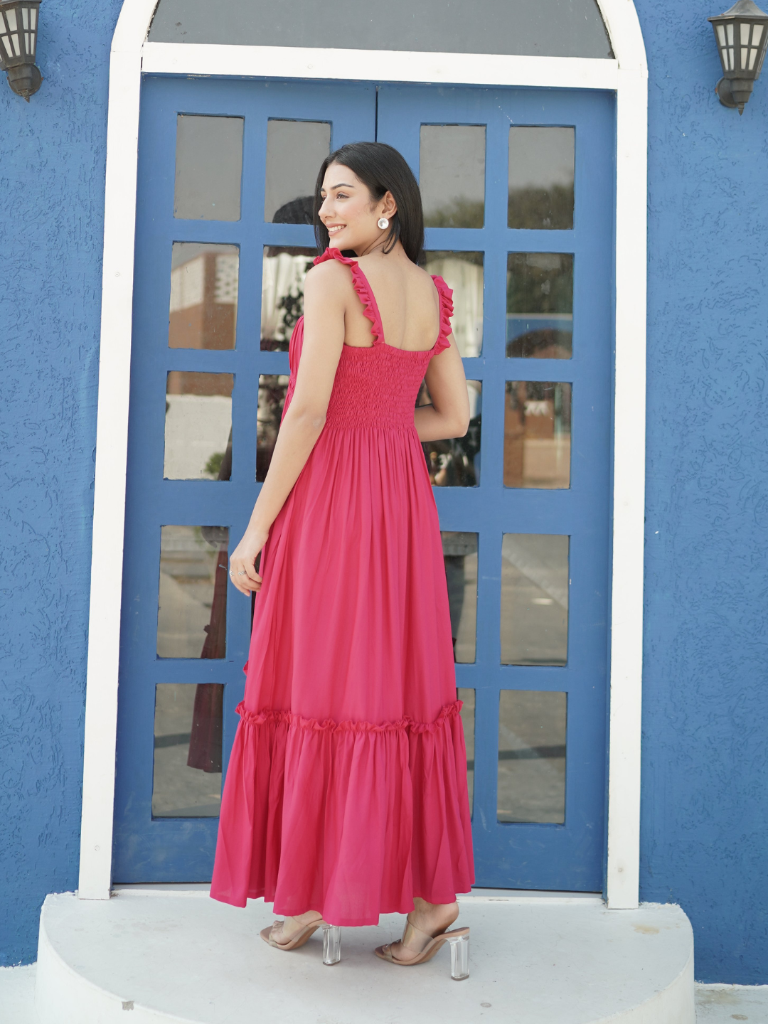 Fuchsia Rayon Midi Dress