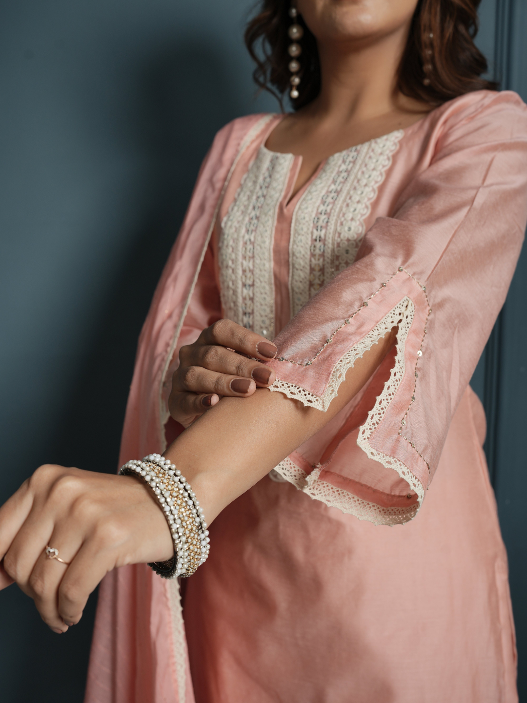 Pastel Pink Chanderi Kurta with Pants and Dupatta