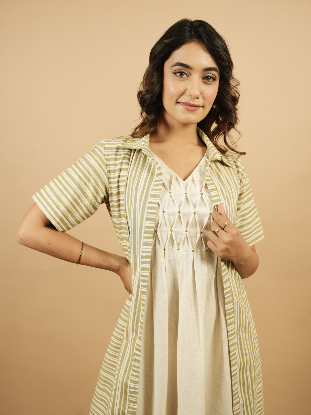 Sage Green Stripes Shrug Dress
