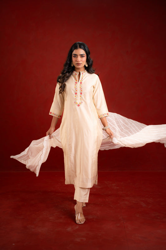 SHAHI BEJ WITH EMBRIODERY KURTA SET