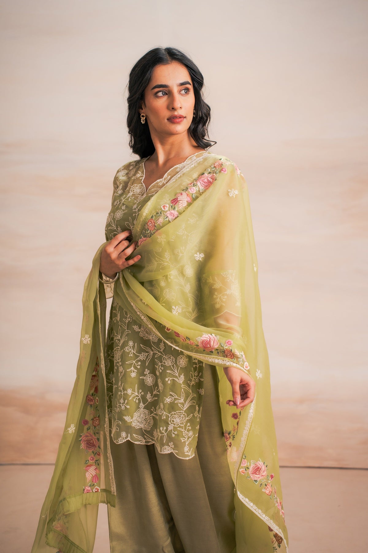 GREEN EMBRIODERY SUIT SET